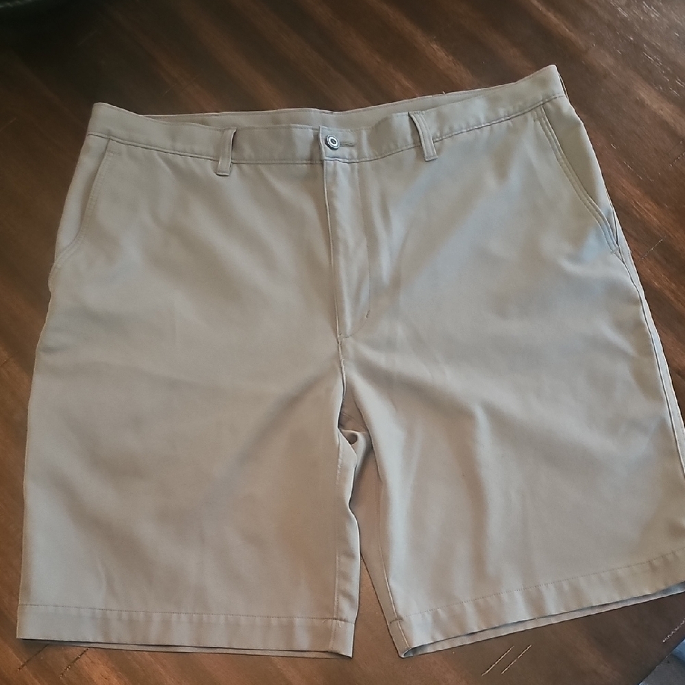 Gray Flat Front Shorts with Smooth Finish